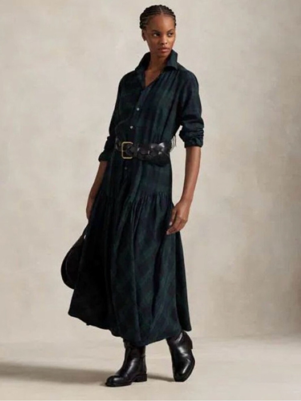 Polo by Ralph Lauren Dark Green Plaid A-line shirt dress